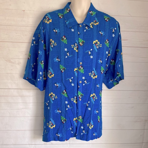 Disney Store Exclusive Size XL Surfer Mickey Mouse Blue Hawaiian Camp Shirt - Picture 1 of 7